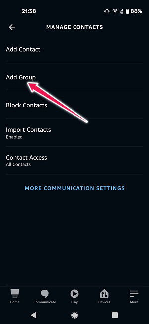Android Alexa: опция 'Добавить группу'