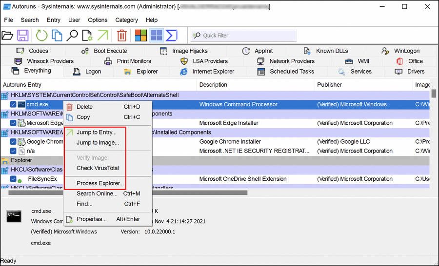 Переход к записи в Autoruns