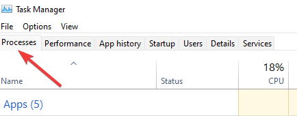 Вкладка «Процессы» в Диспетчере задач, показан процесс Firefox