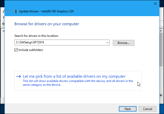 Список доступных драйверов на компьютере