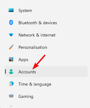 Настройки Windows, раздел Учётные записи