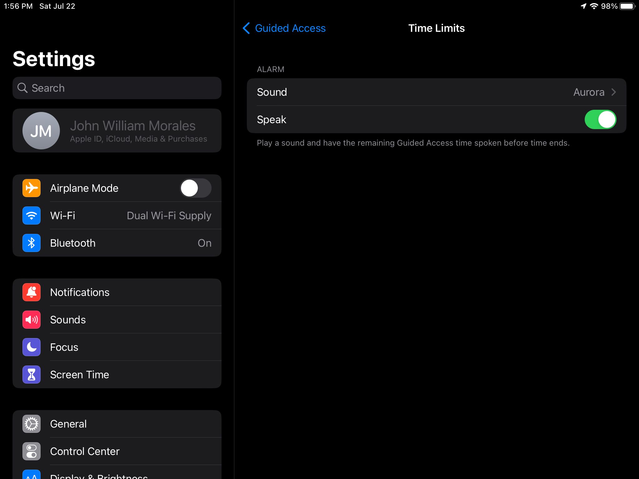 Настройки лимита времени Guided Access