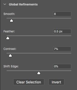 Глобальные настройки сглаживания: Smooth, Feather, Contrast, Shift Edge