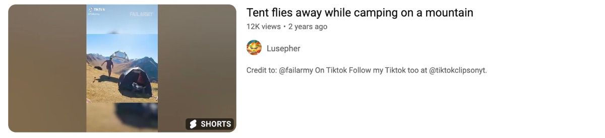 YouTube Short about a tent flying away