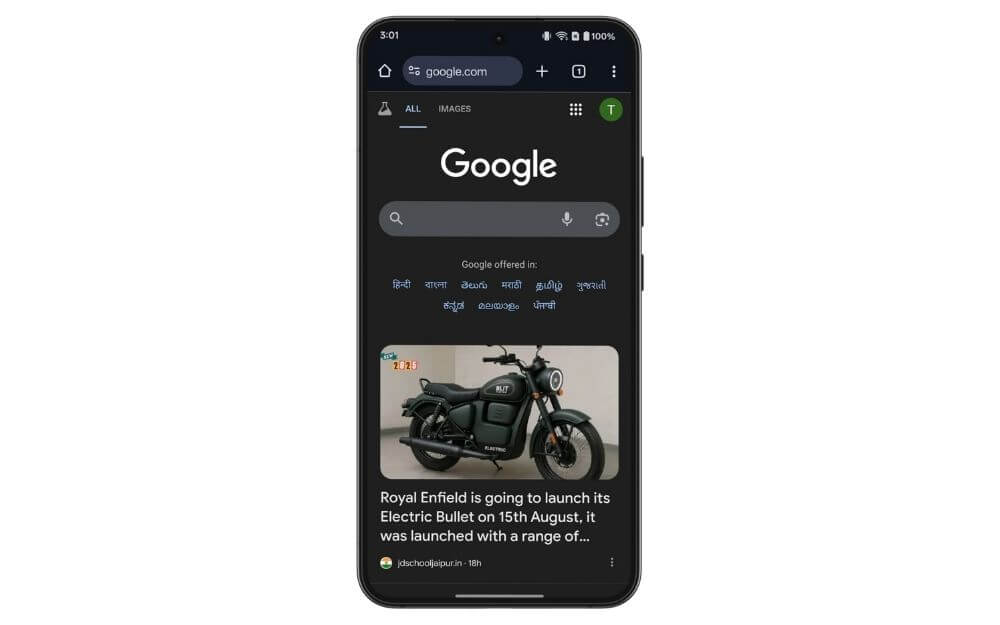 Главная страница Google на мобильном