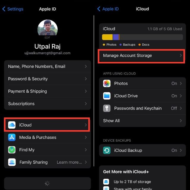 В разделе iCloud выберите управление хранилищем