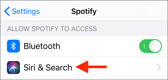 Нажмите Siri и Поиск в разделе Spotify