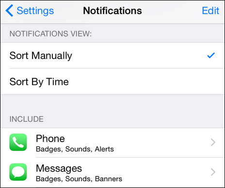 Список уведомлений в настройках iPhone