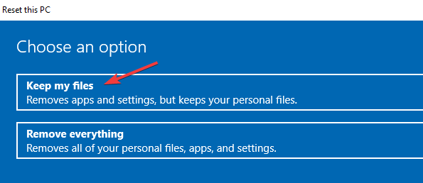 Выбор Сохранить мои файлы или Удалить всё