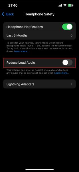 Отключение Reduce Loud Audio