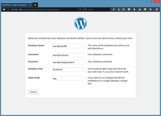 Ввод данных базы данных WordPress