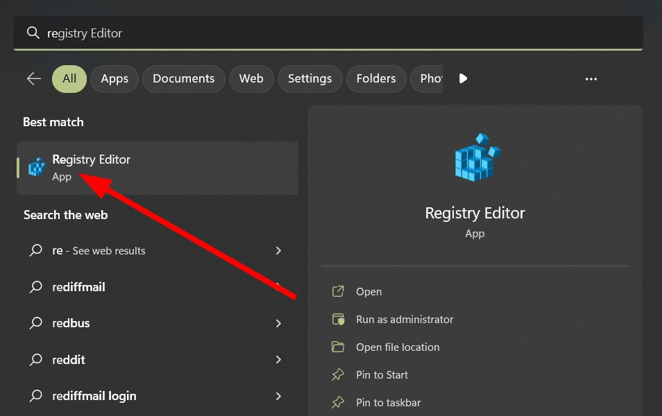 Окно редактора реестра Windows