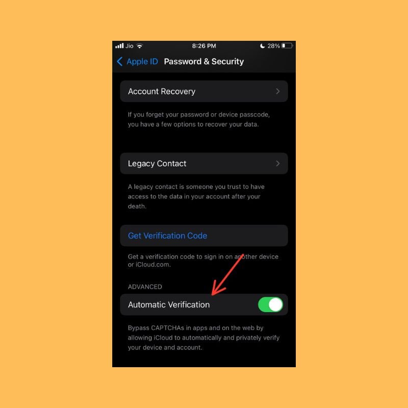 interruptor para ativar a verificação automática de CAPTCHAs no iOS 16
