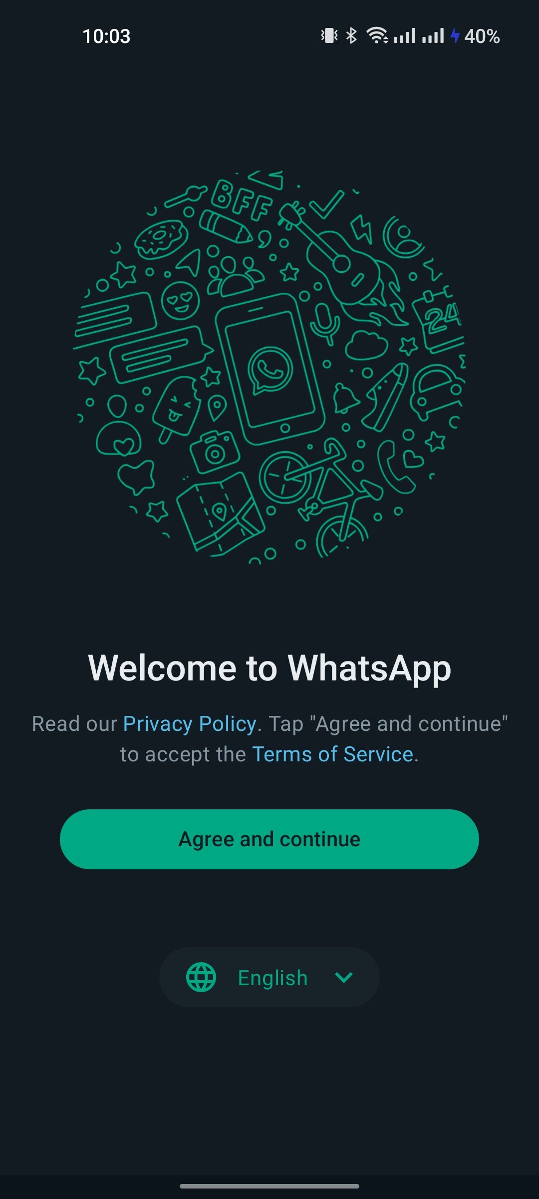 Экран приветствия WhatsApp