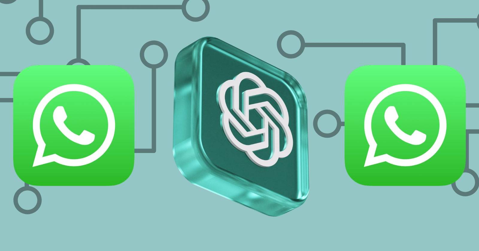 Логотипы ChatGPT и WhatsApp на фоне цифровой схемы