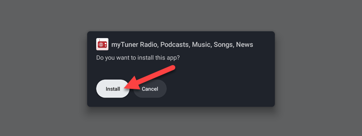 Кнопка Install для запуска установки APK