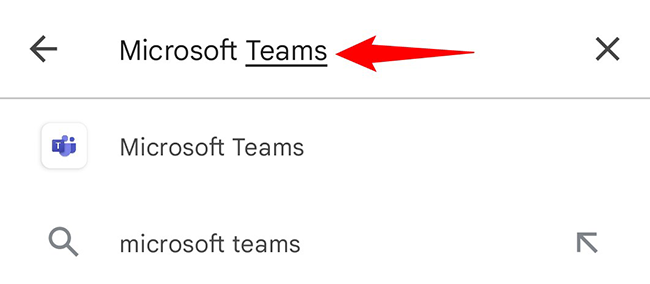 Введите «Microsoft Teams» в строке поиска Play Store и нажмите Enter.