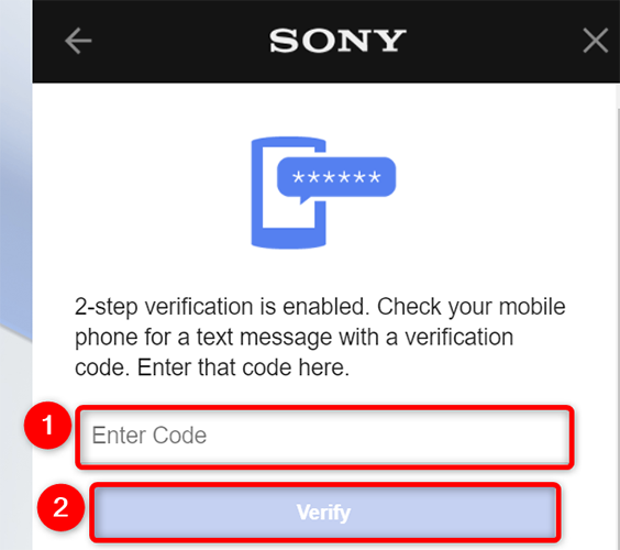 Ввод кода двухэтапной аутентификации и подтверждение.