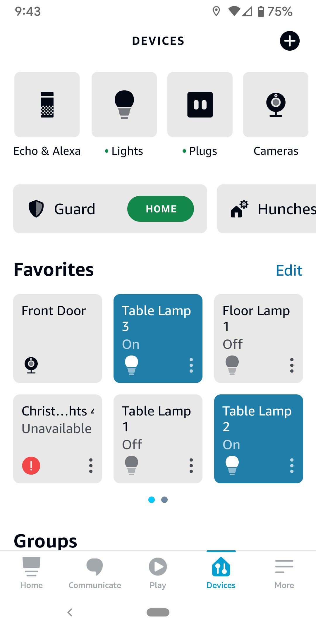Alexa app Devices screen