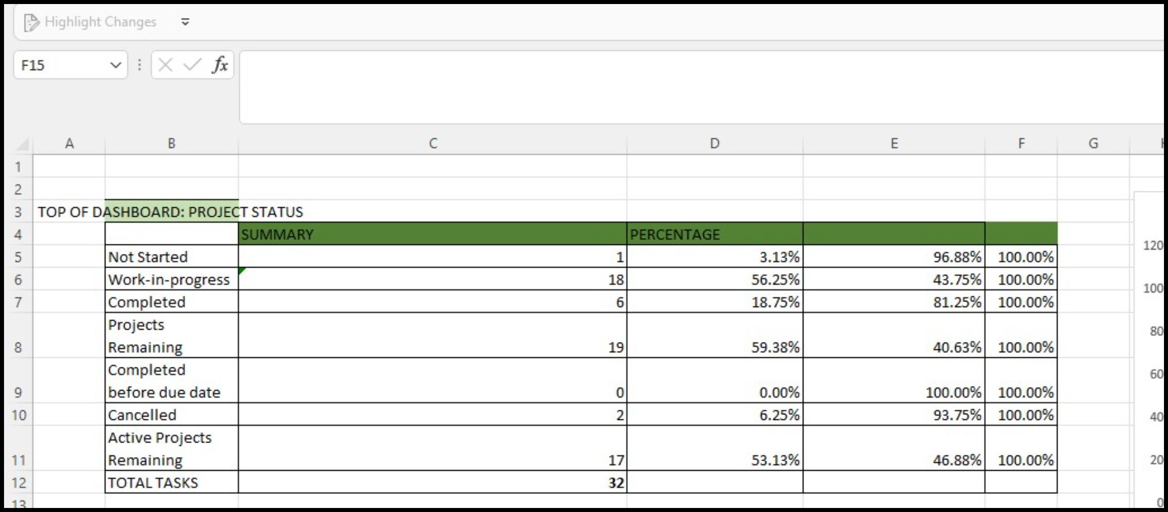 Подсчёт проектов в Excel с помощью COUNTIFS