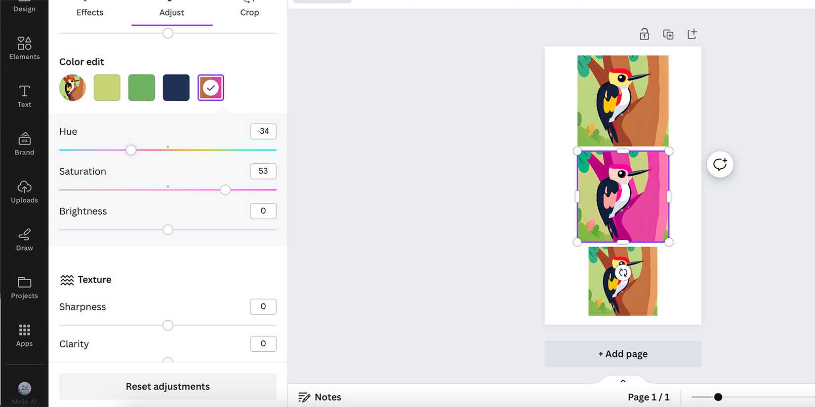 Hue и Saturation в Color Edit