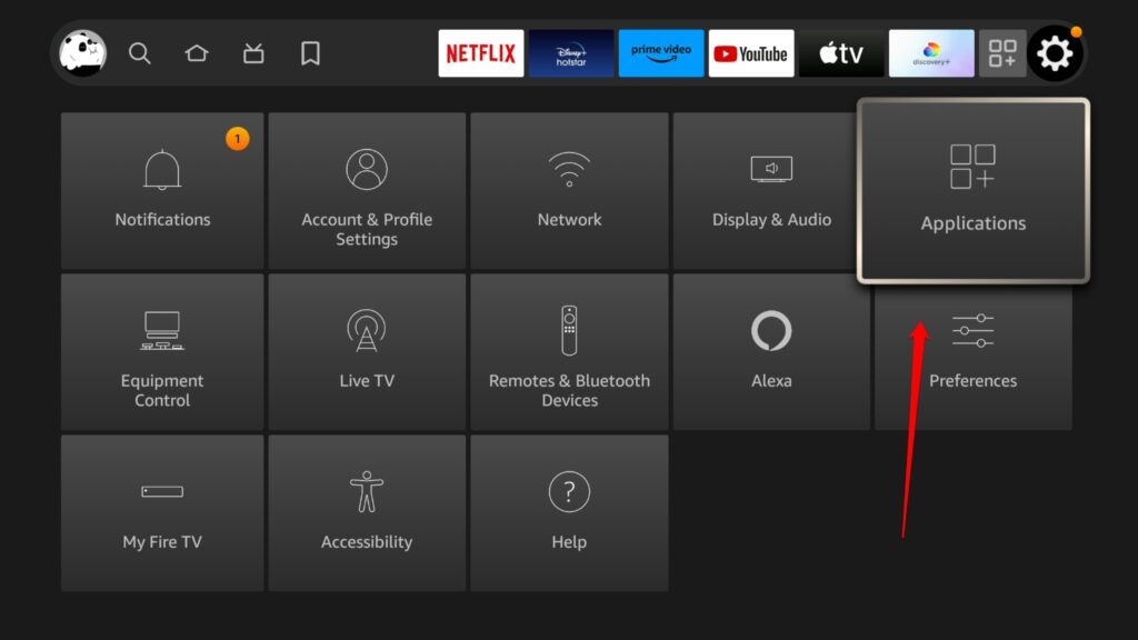 Application Settings - Fire TV Stick - Prime Video Error Code 1061