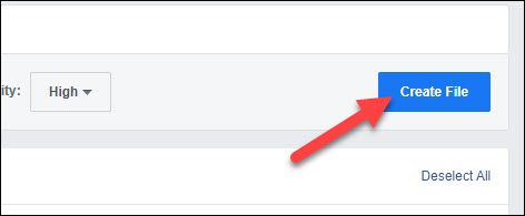 Кнопка «Создать файл» для запуска формирования архива