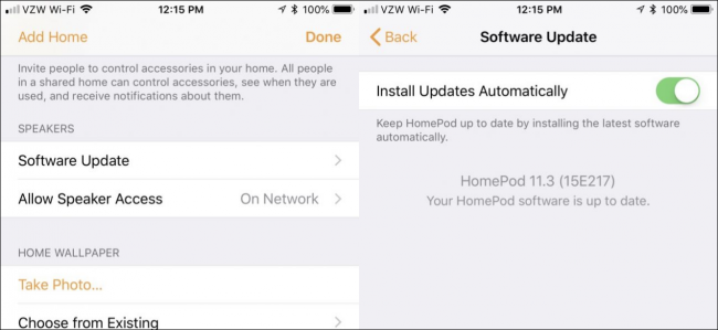 Экран обновления программного обеспечения в приложении Дом