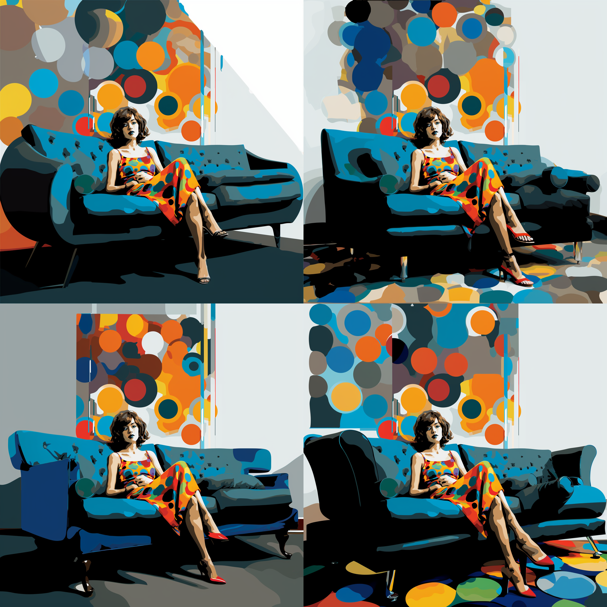 Вариации изображений женщины на диване после зума.