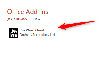 Надстройка Pro Word Cloud в списке надстроек Office