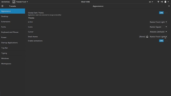 Пример установленной темы Numix в списке тем