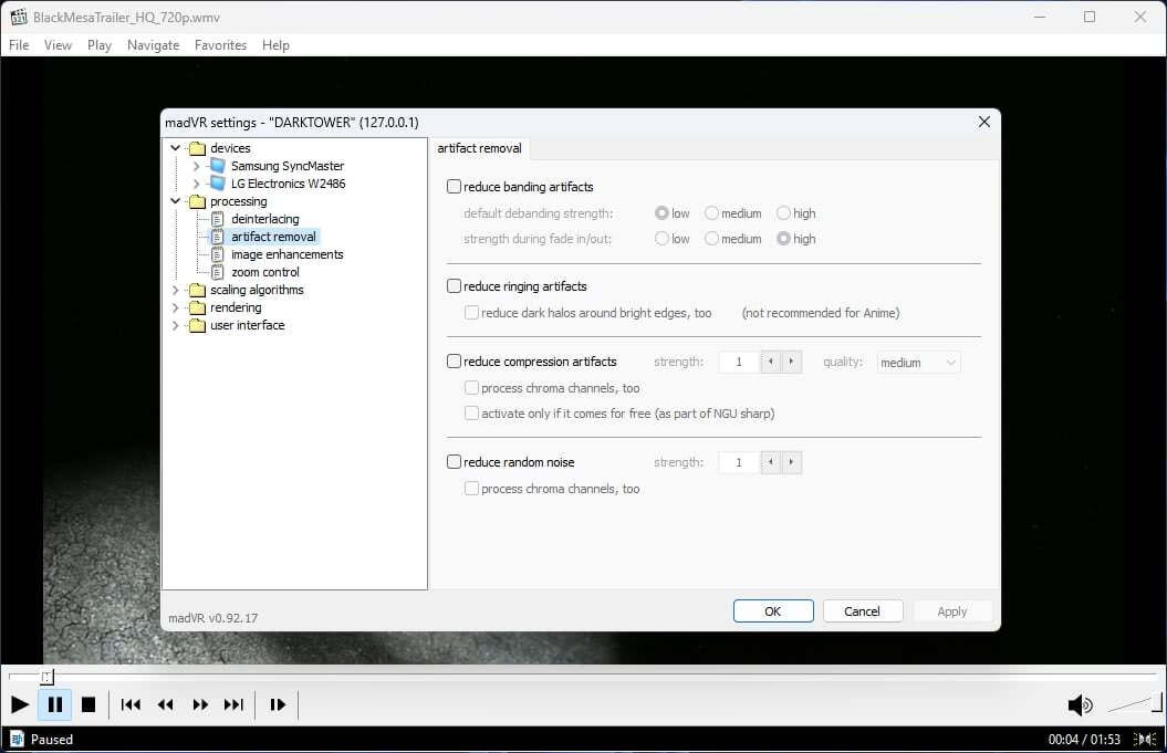 MadVR Artifact Removal