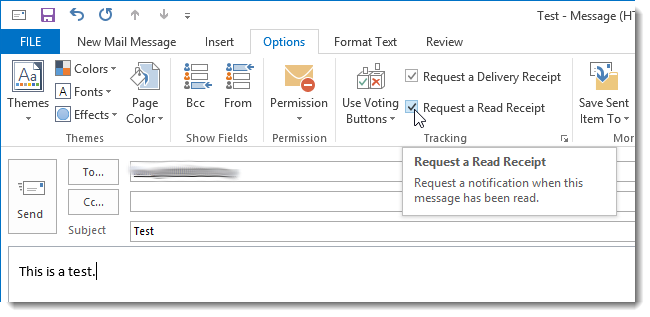 Секция Отслеживание в параметрах сообщения: отмечены нужные опции