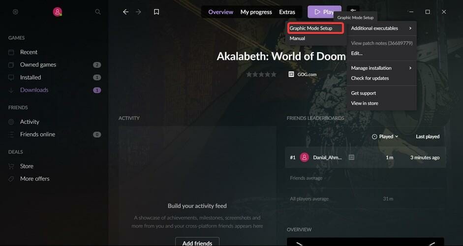 Параметры графического режима в GoG Galaxy
