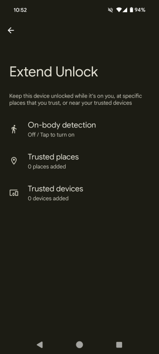 Опции Extend Unlock в настройках Android.