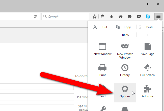 Открыть «Настройки» в Firefox
