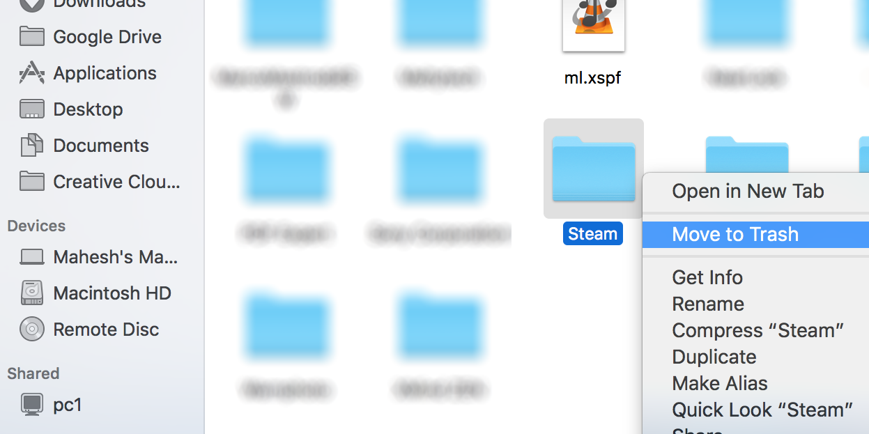 Удалить остаточные файлы Steam на Mac