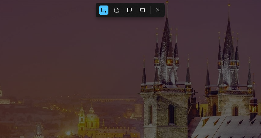 Панель Snipping Tool с инструментами выбоpa области