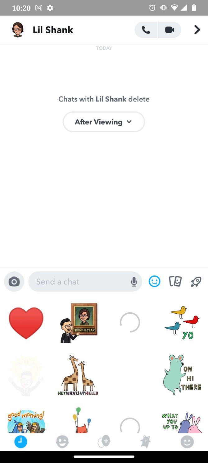 Недавно использованные эмоты в Snapchat Messenger