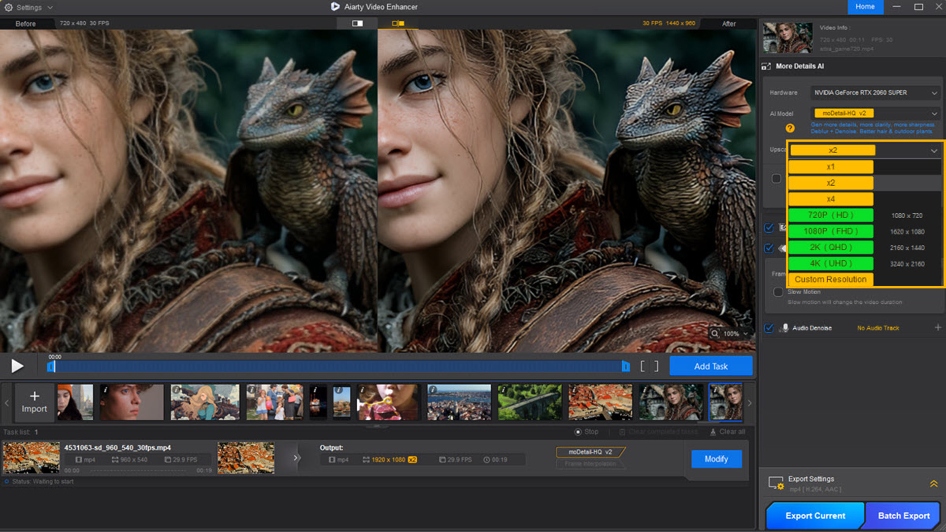 Экран процесса установки и импорта файла в Aiarty