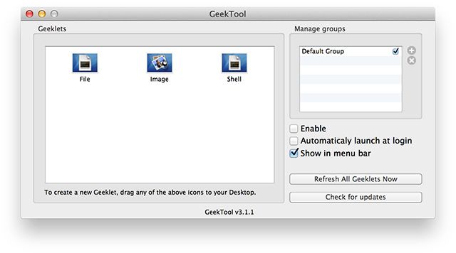 Главное окно GeekTool