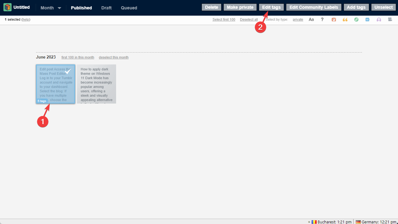 Кнопка Редактировать теги в Mass Post Editor