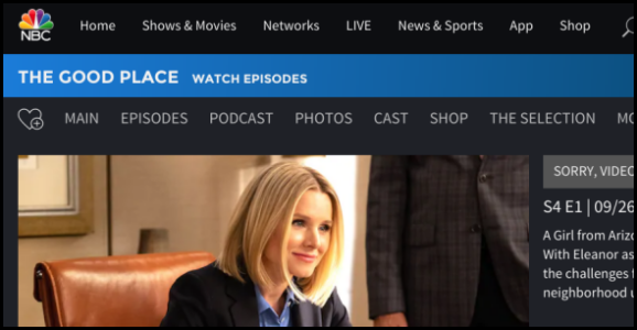 Страница сериала The Good Place на NBC