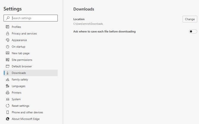 Изменение папки загрузок в Microsoft Edge