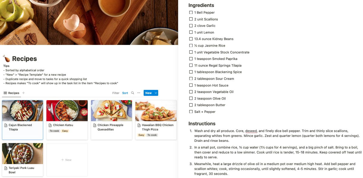 Страница Recipes в шаблоне Family Management Wiki