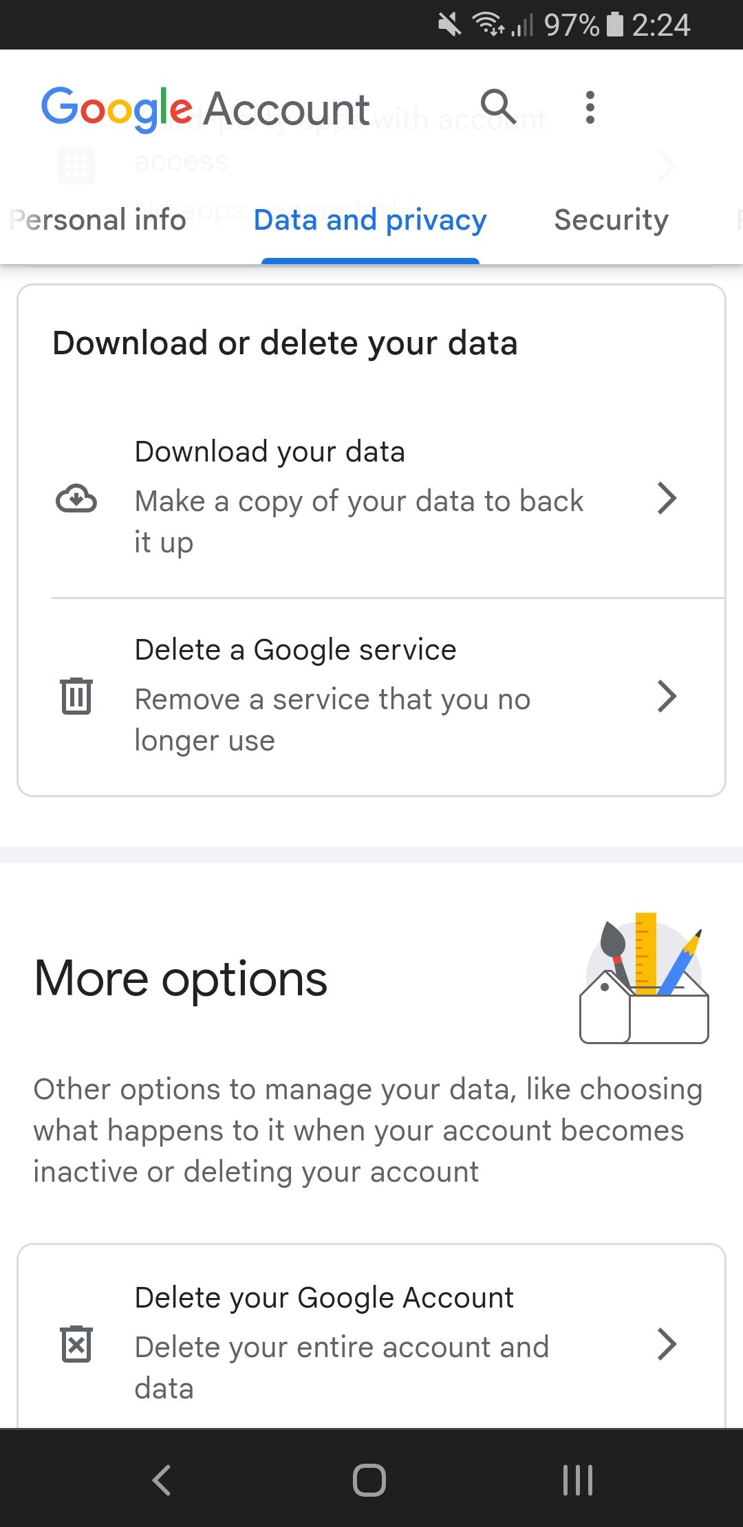 Скачивание или удаление данных Google на Android