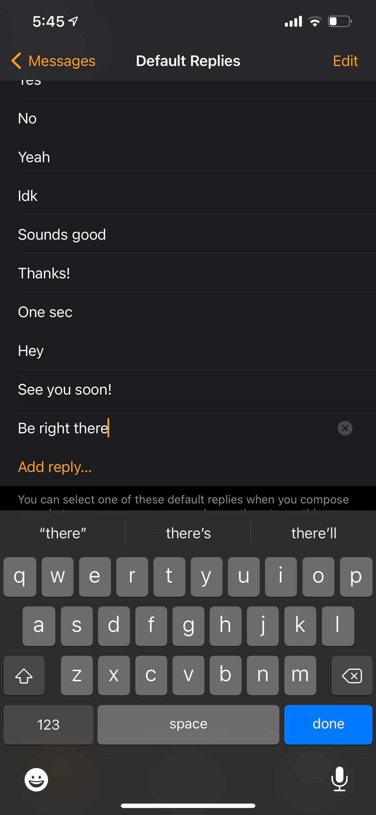 Apple Watch app type new default reply