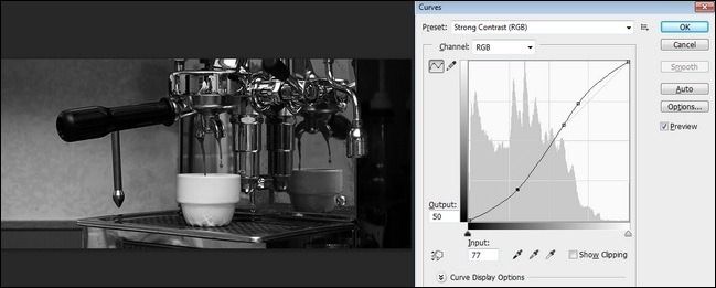 Пресет Strong Contrast, приближённый вид кривой