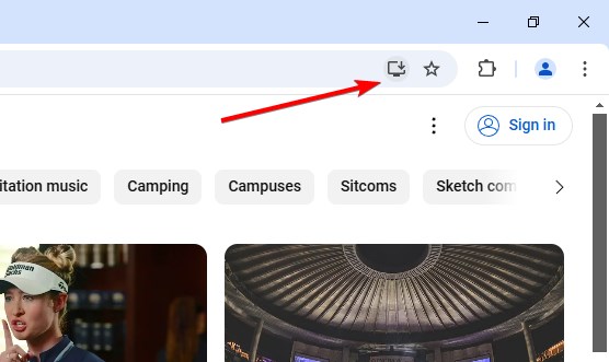 Кнопка 'Установить YouTube' в адресной строке браузера