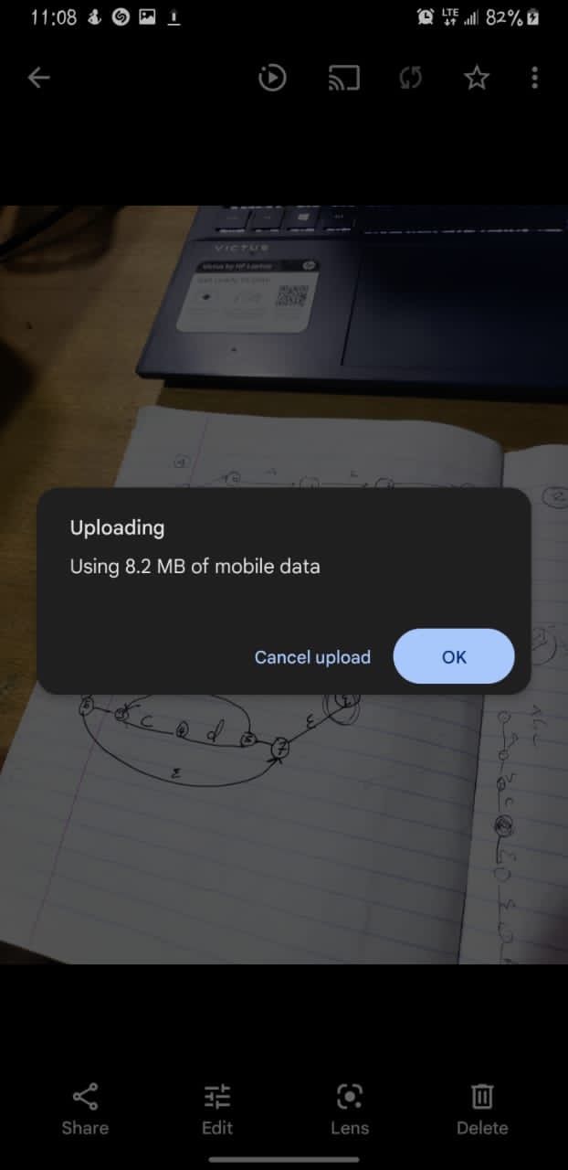 Всплывающее окно с уведомлением о загрузке изображения на Android